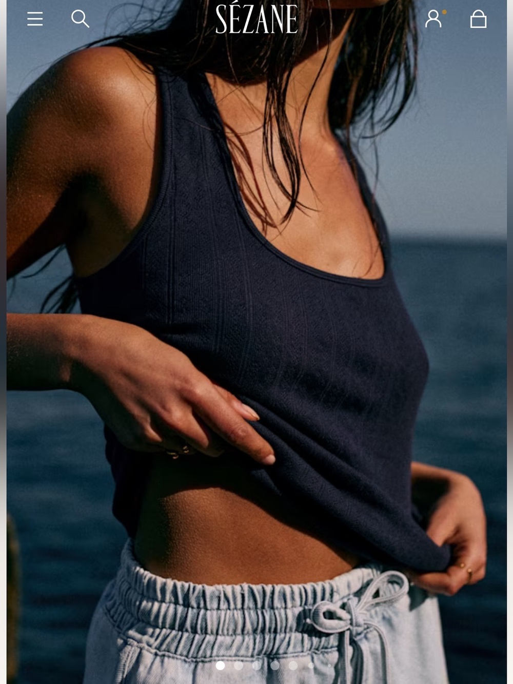 Sézane NWOT SZ S Juan Navy Pointelle Tank - Immaculate Condition!!! 🇫🇷 - Picture 2 of 7